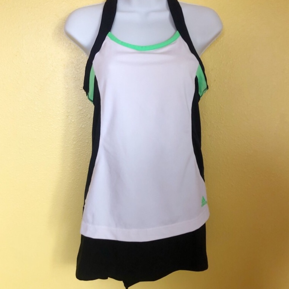 Adidas Dri Fit White/Blue/Green Workout Top M